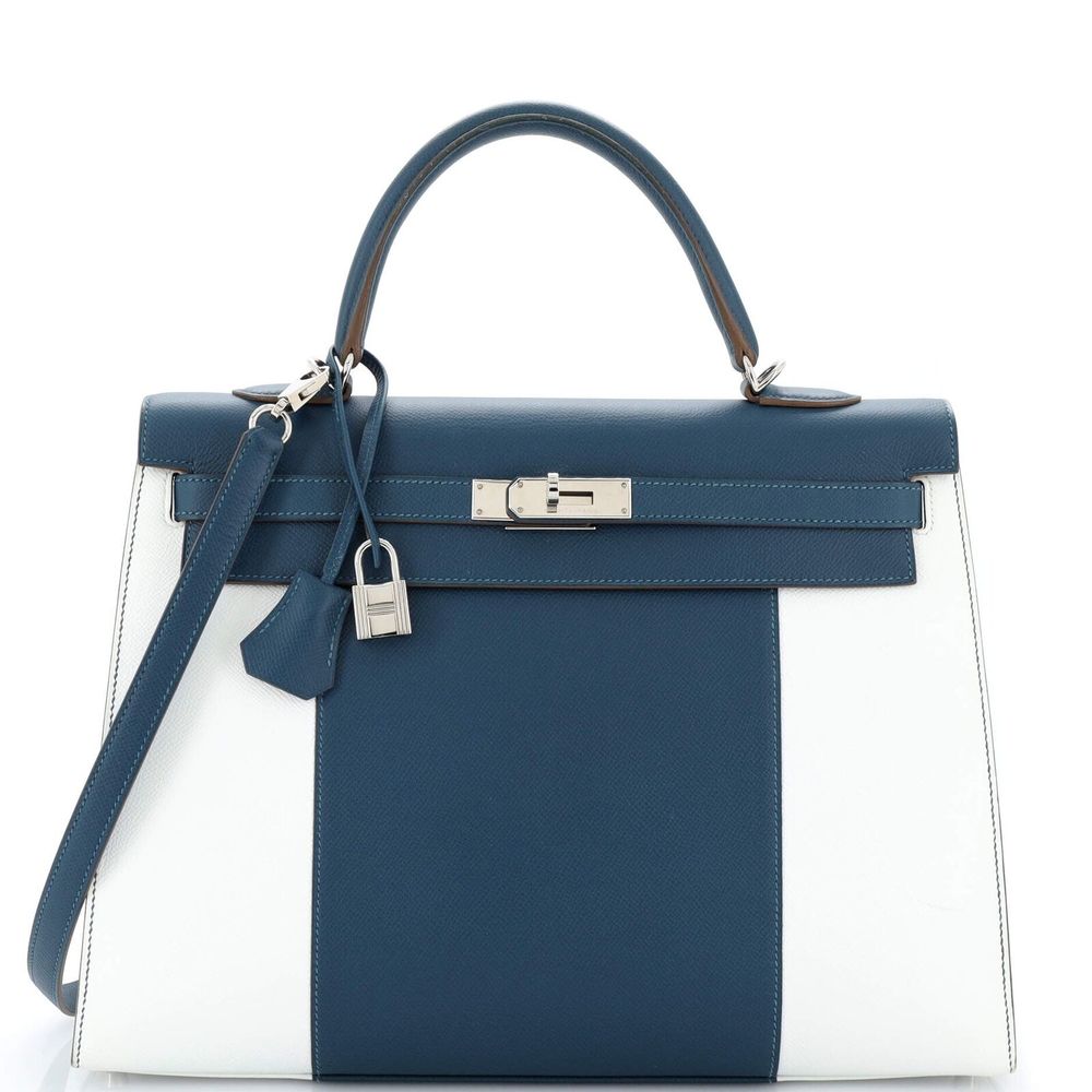 Hermes Kelly Flag Handbag Epsom 35 Blue #78179H11B - Picture 1 of 12